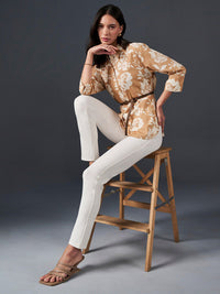 AND Floral Printed Shirt Collar Style Top