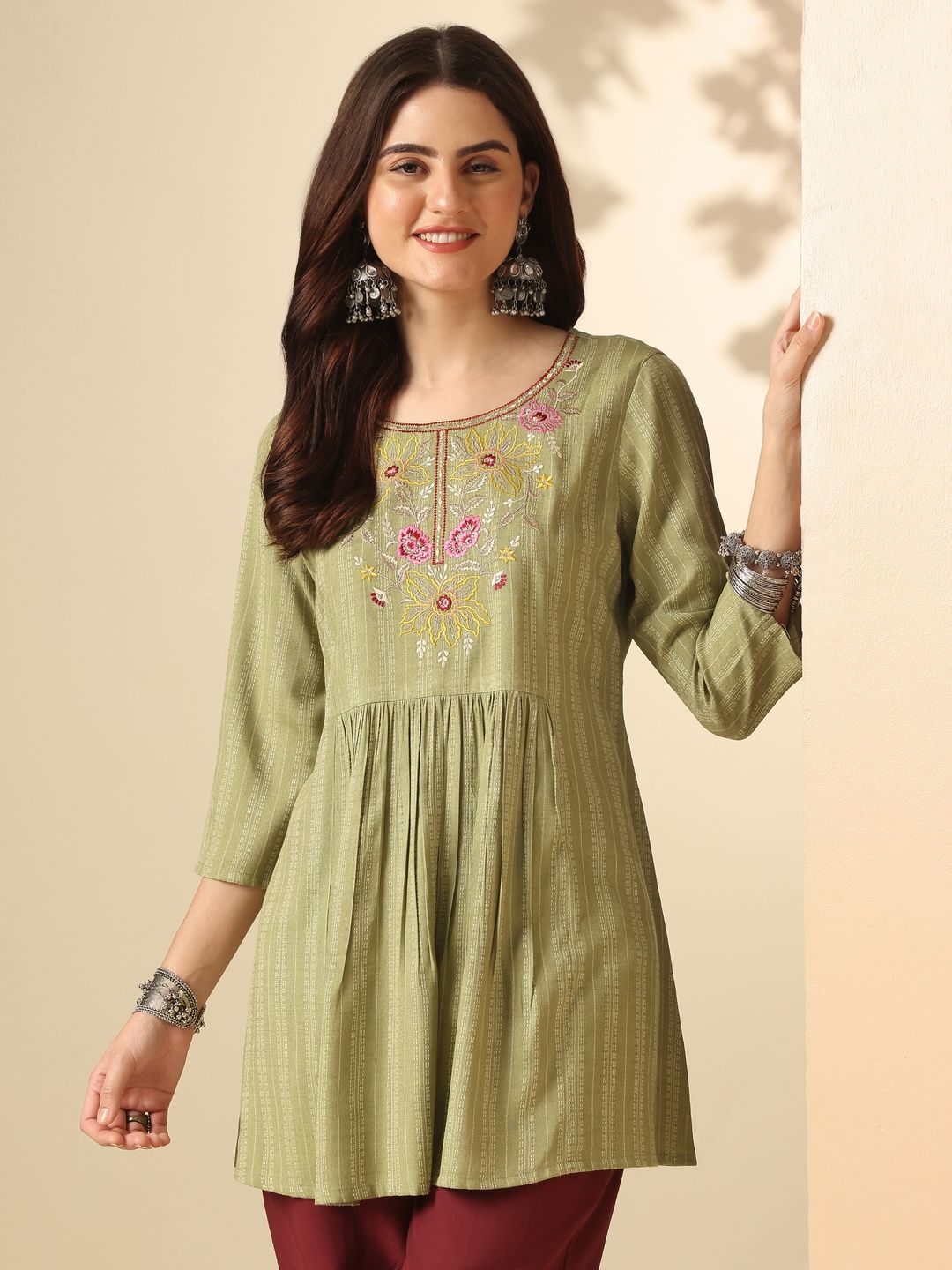Anouk Round Neck Embroidered Top