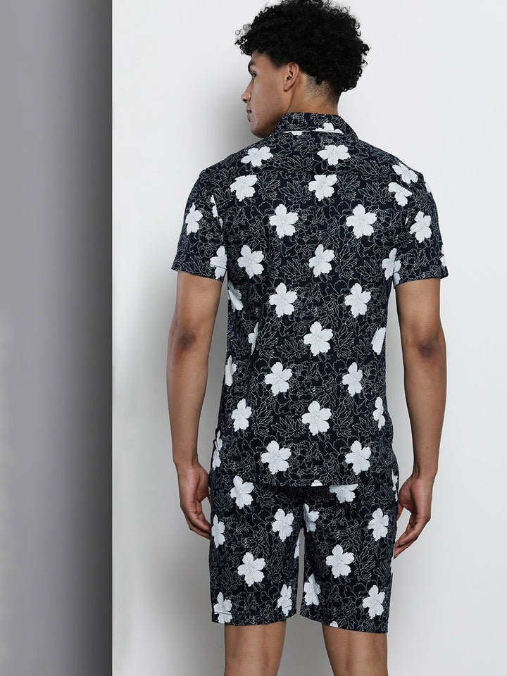The Indian Garage Co Men Blue Floral Print Pure Cotton Night Suit