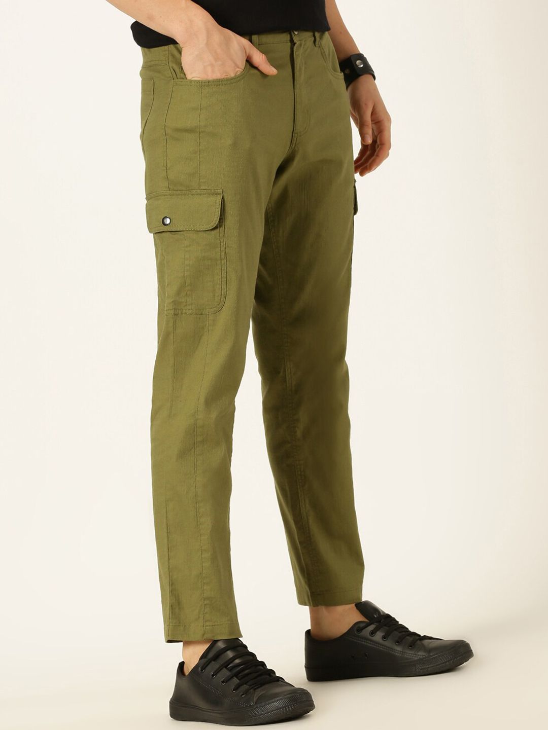 Thomas Scott Men Smart Slim Fit Linen Cotton Cargos Trousers