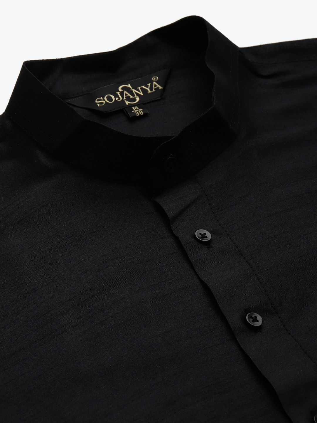SOJANYA Men Black Kurta with Churidar & Nehru Jacket