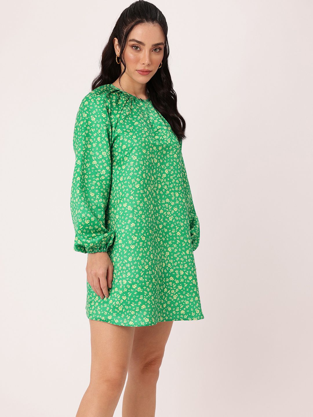 DressBerry Girlish Bloom Printed Gathered A-Line Mini Dress