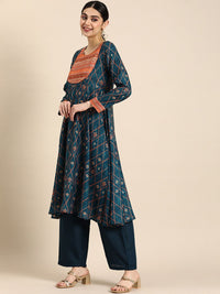 Anouk Ethnic Motifs Printed A-line Kurta with Palazzos