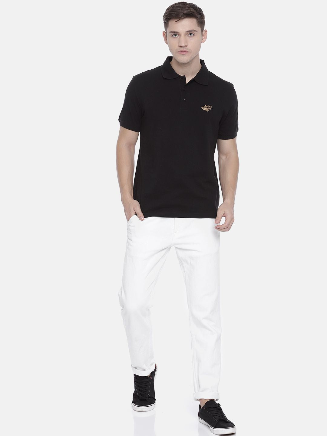 The Indian Garage Co Men Black Solid Polo T-shirt