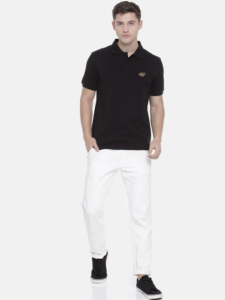 The Indian Garage Co Men Black Solid Polo T-shirt