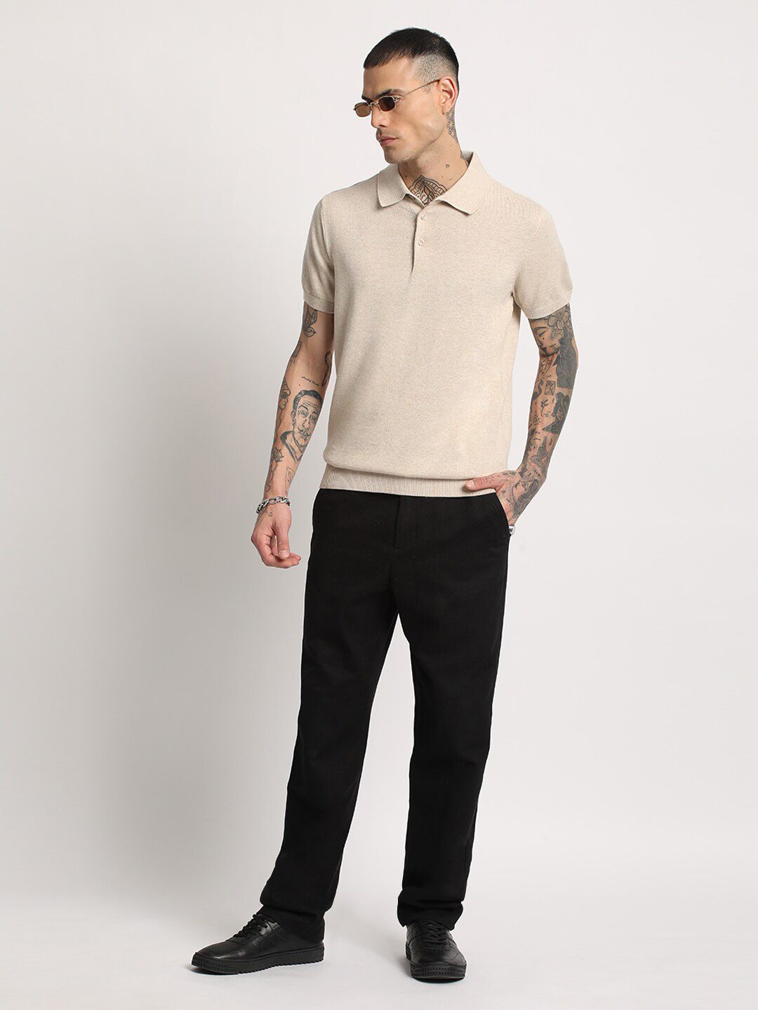 THE BEAR HOUSE Men Solid Regular Fit Cotton Polo Collar T-Shirt