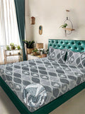 KLOTTHE Grey Geometric Printed Dilengkapi 300 TC Woolen Bedsheet King & 2 Sarung Bantal