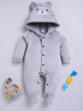 Moms Love Infant Boys Pure Cotton Velvet Finish Ribbed Hooded Sleepsuit