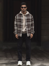 Powerlook Men Spread Collar Tartan Checked Cotton Casual Shirt