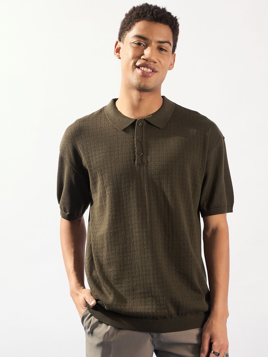 DENNISON Oversized Polo Collar Knitted T-Shirt