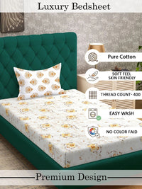 Myntra Elegant Homes Yellow Floral 400 TC Single Cadar dengan 1 Sarung Bantal