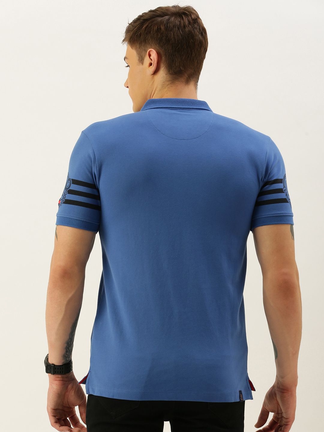 Being Human Men Blue Printed Polo Collar T-shirt