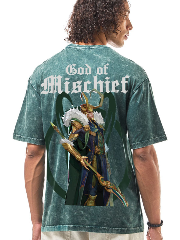 Bewakoof Men LOKI Typography Printed Round Neck Cotton Oversized Acid Wash T-shirt