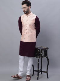 SOJANYA Sulam Kurta Kapas Tulen Biasa Dengan Piyama Dengan Jaket Nehru