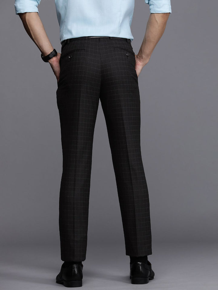 Raymond Men Grey Checked Slim Fit Formal Trousers