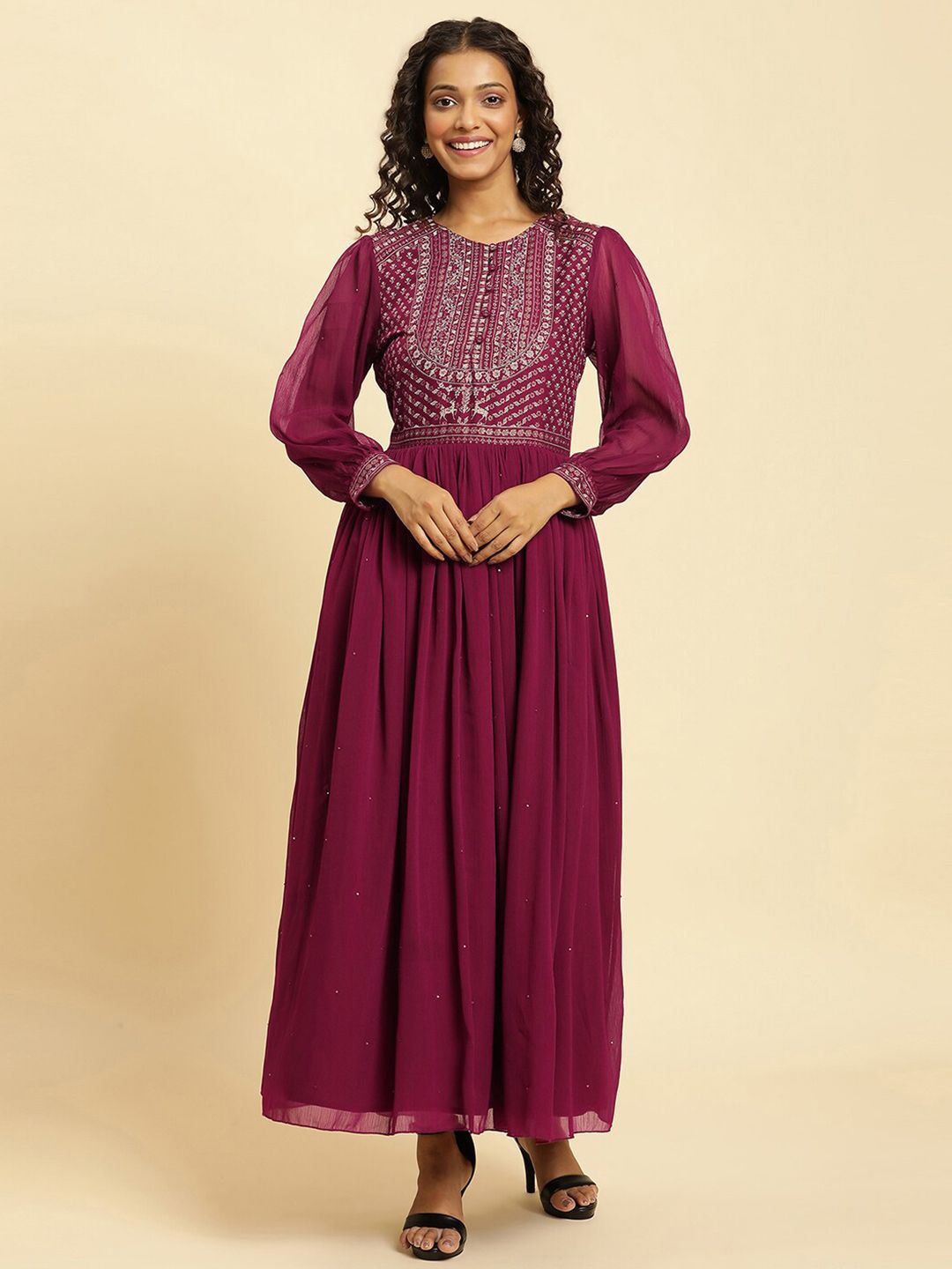 W Floral Embroidered Maxi Ethnic Dress