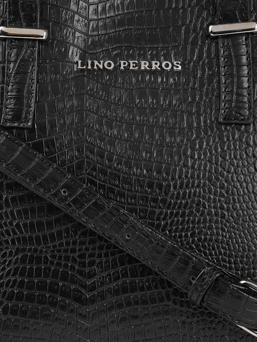 Lino Perros Black Snakeskin Textured Structured Handheld Bag