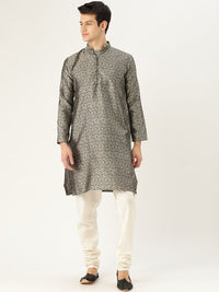 SOJANYA Lelaki Off-White & Black Woven Design Straight Kurta