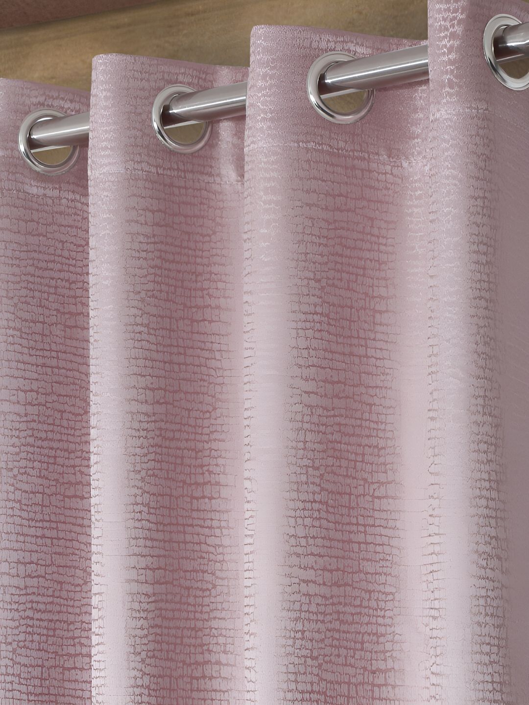 HOSTA HOMES Pink Self Design Black Out Door Curtain