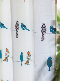 URBAN SPACE Blue & White 2 Pieces Quirky Printed Cotton Long Door Curtains