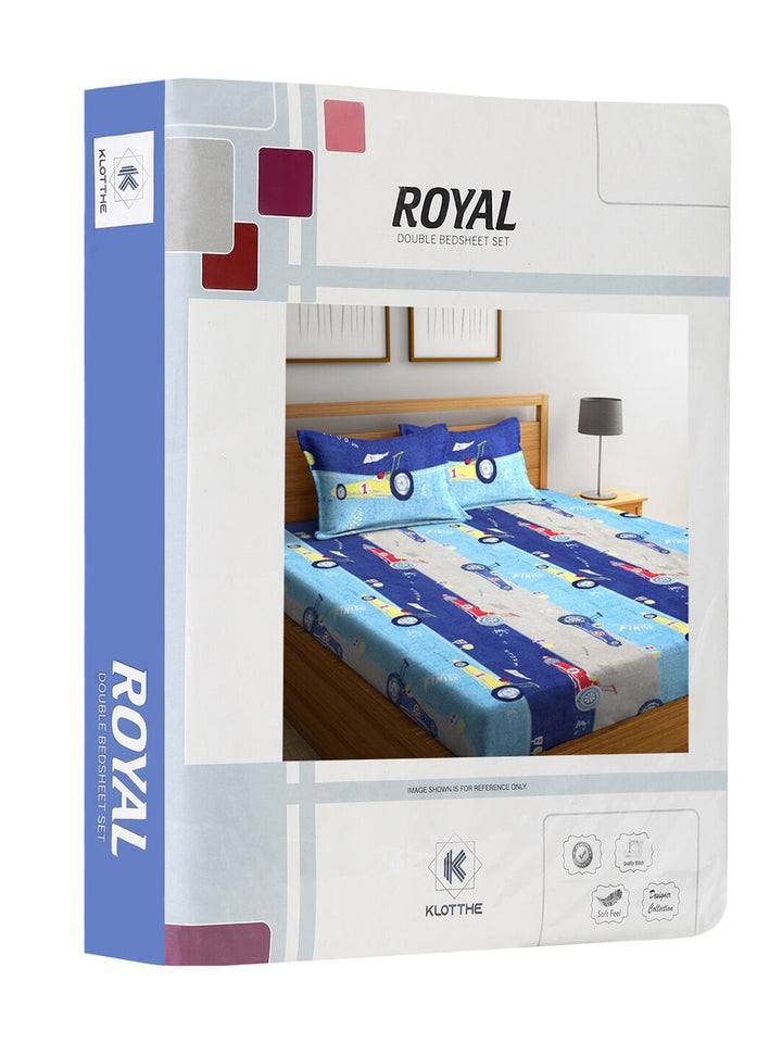 KLOTTHE Biru Kapas Grafik 300 TC Cadar King Halus dengan 2 Sarung Bantal-98 x 87 inci
