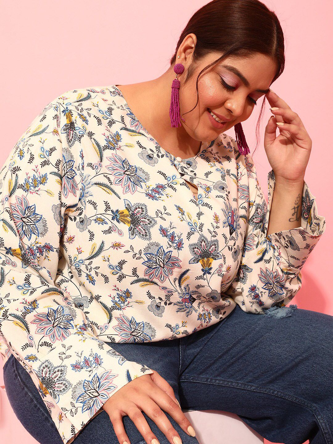 CURVY STREET Plus Size Floral Printed Top