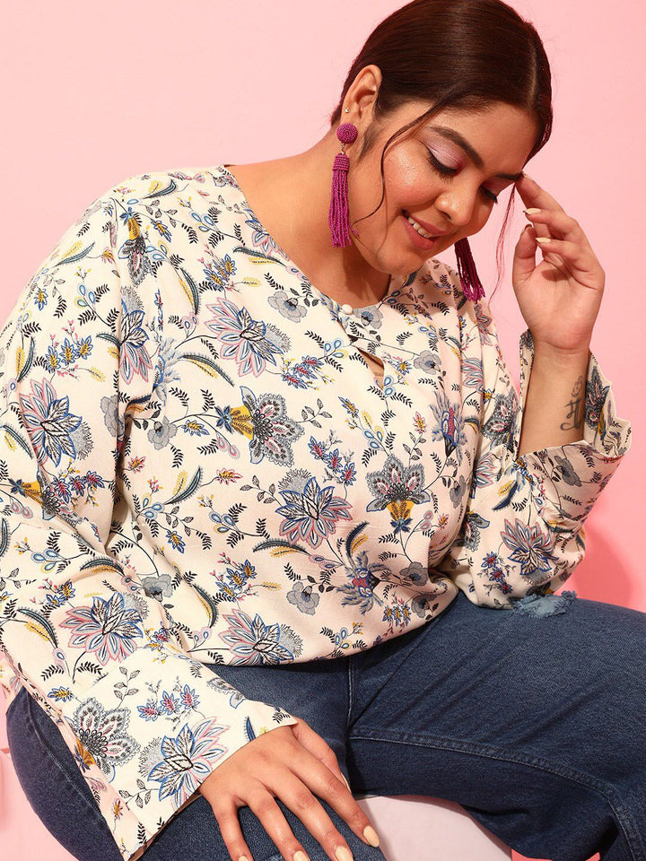 CURVY STREET Plus Size Floral Printed Top