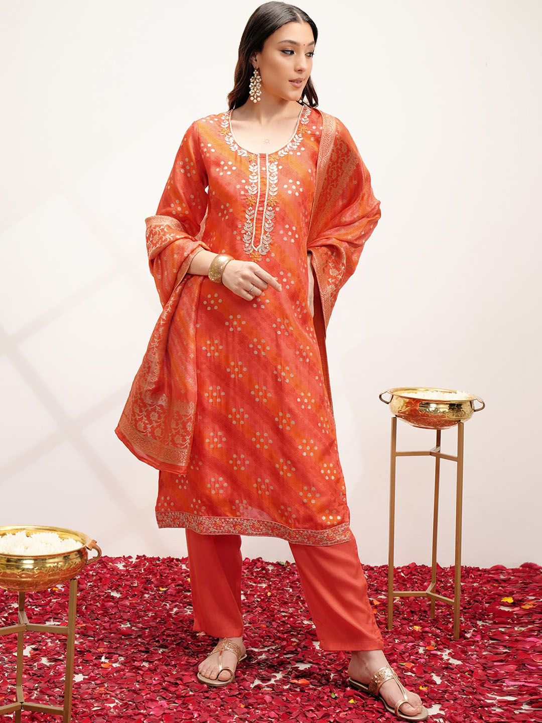 Vishudh Ethnic Motifs Embroidered Regular Kurta with Trousers & With Dupatta