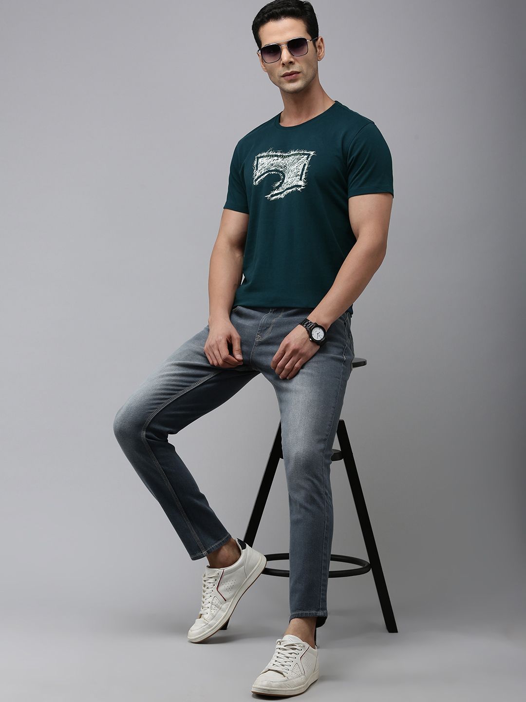 SPYKAR Men Pure Cotton Printed Slim Fit T-shirt