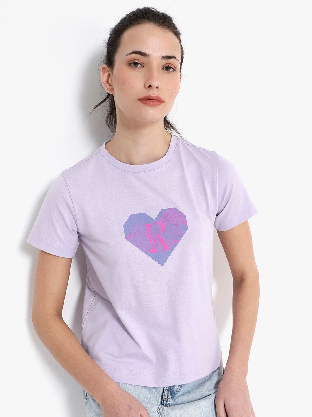 RAREISM Lee Graphic Printed Round Neck Cotton T-shirt