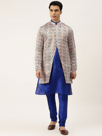 SOJANYA Kurta Solid Biru Lelaki dengan Churidar & Jaket