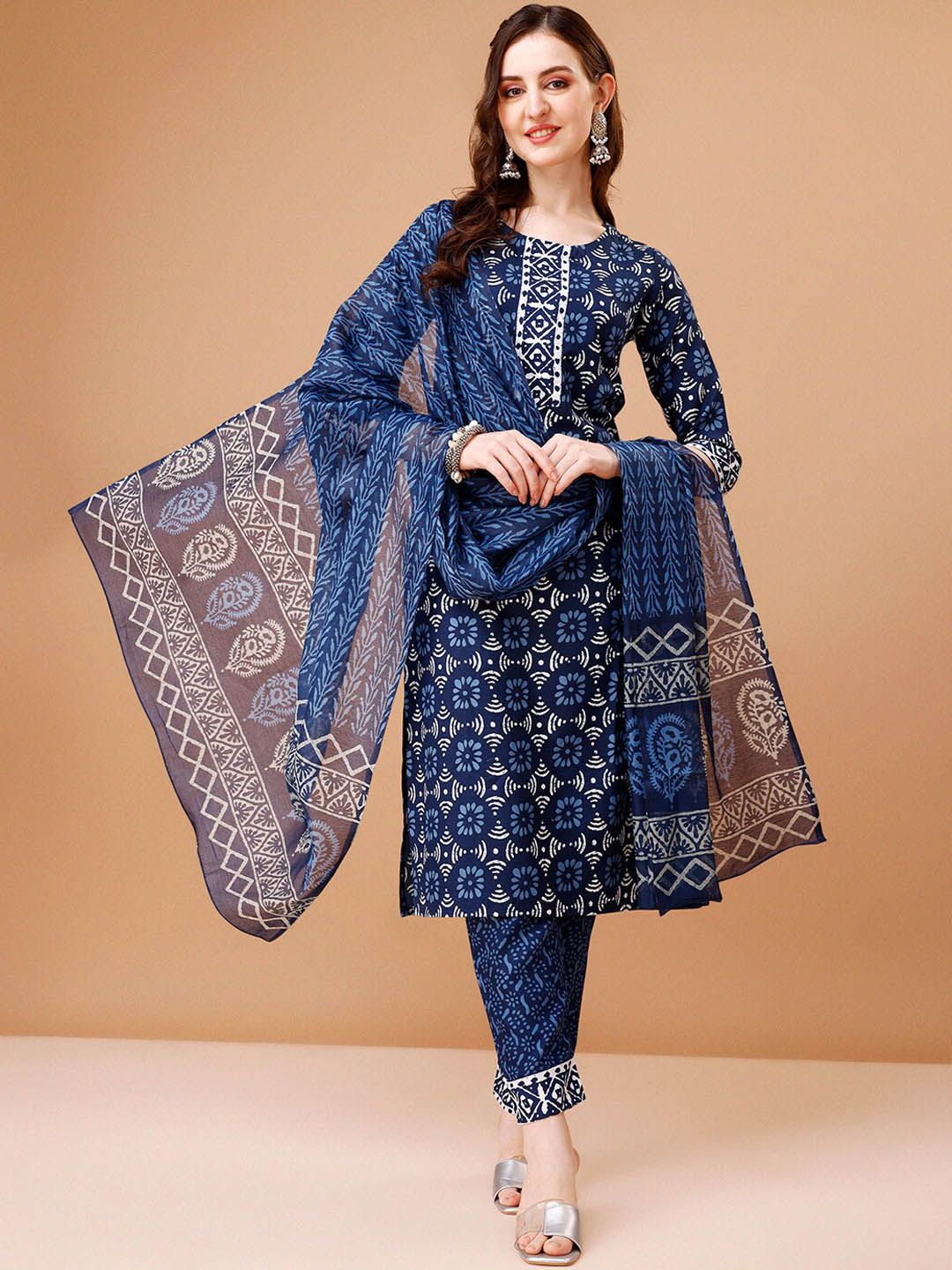 KALINI Floral Printed Kurta & Trousers With Dupatta