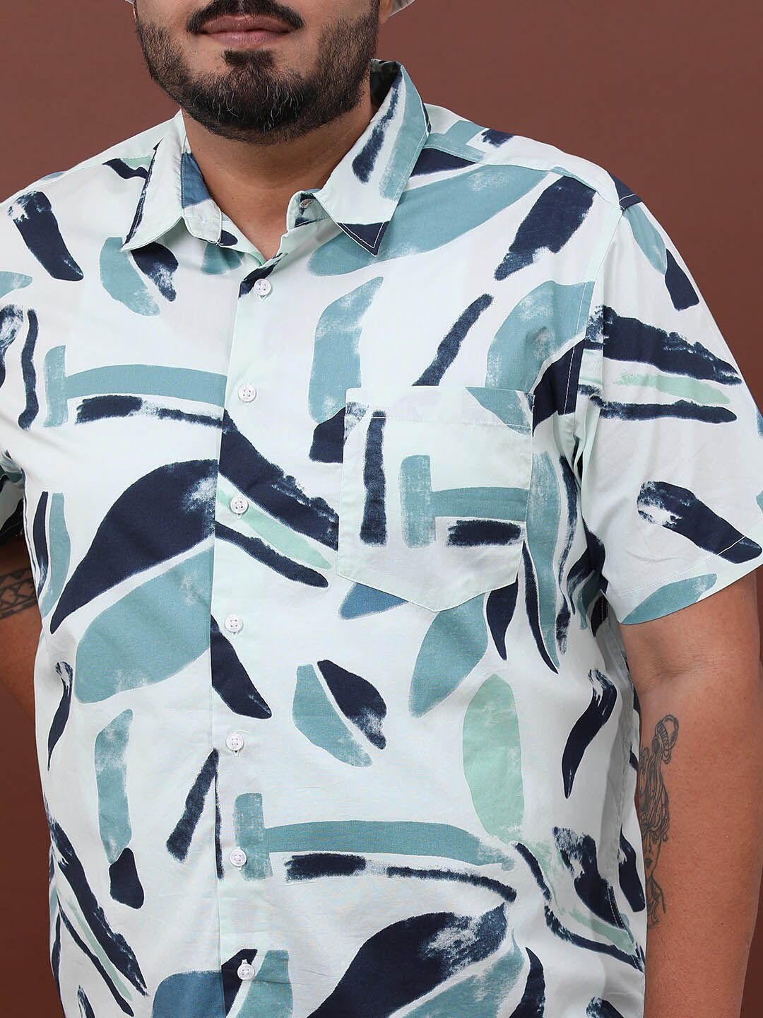 HIGHLANDER Plus Size Abstract Printed Cotton Casual Shirt