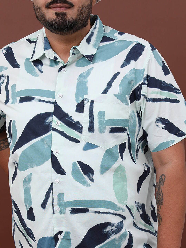 HIGHLANDER Plus Size Abstract Printed Cotton Casual Shirt