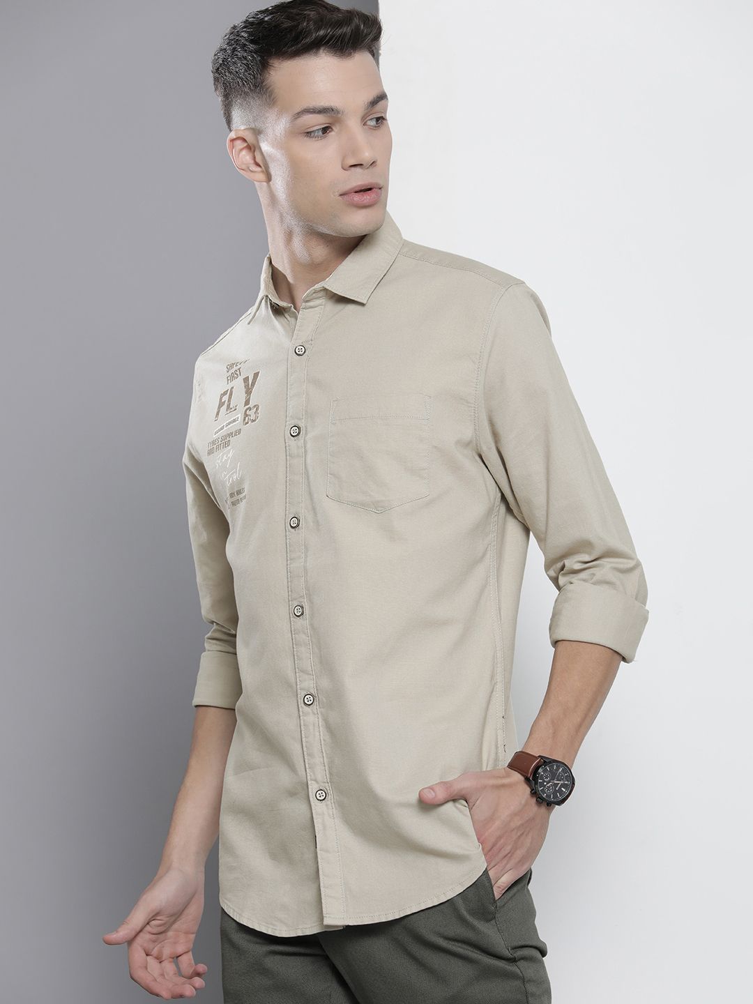 The Indian Garage Co Men Green Printed Cotton Casual Shirt