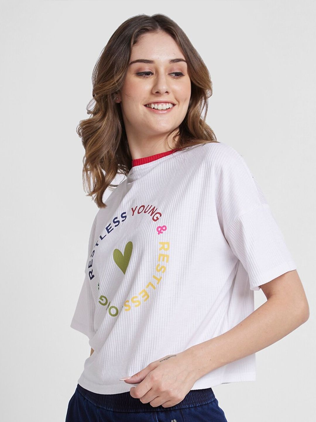 SPYKAR Typography Printed Cotton Boxy Fit T-shirt