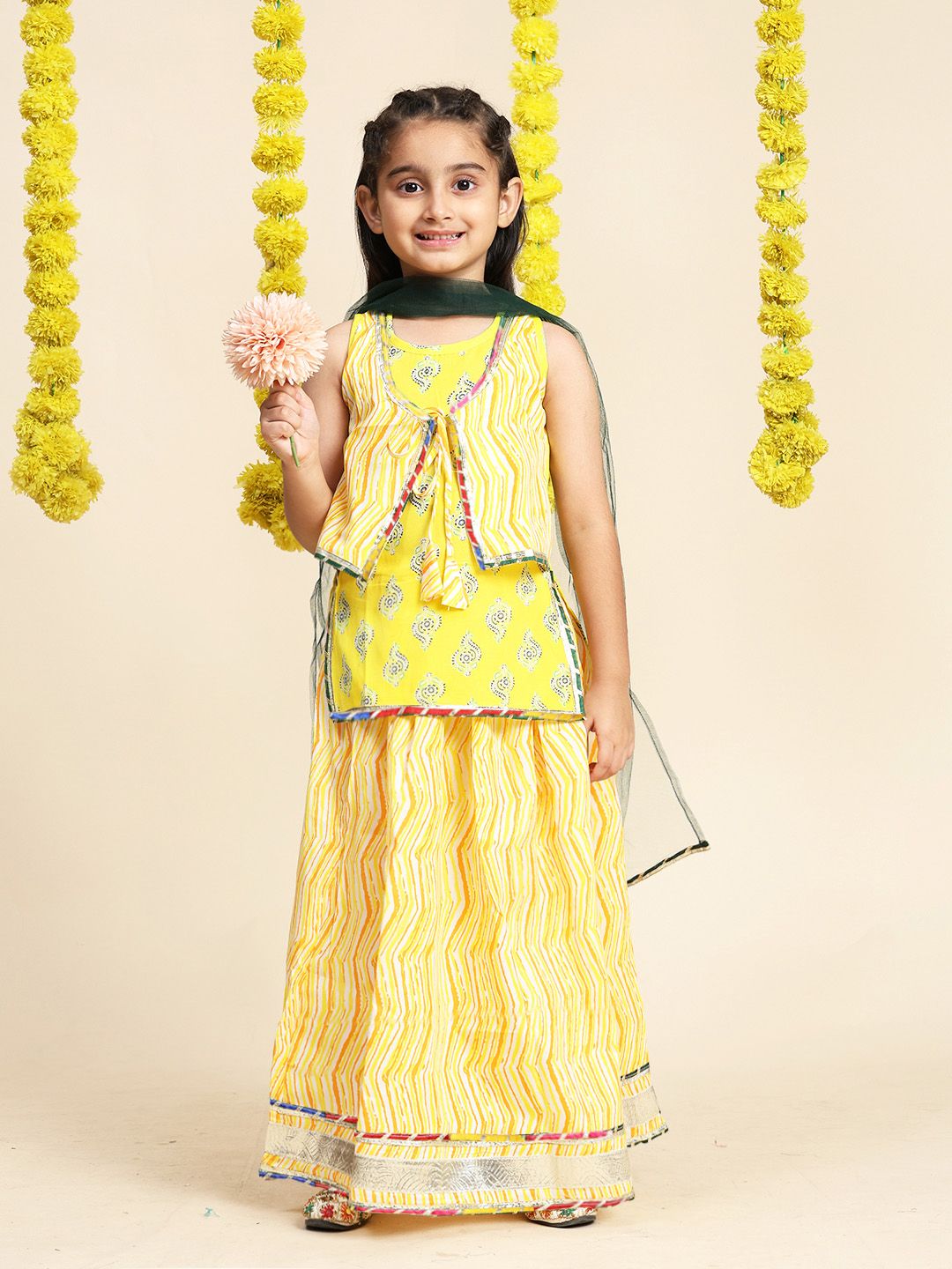 Cutiekins Girls Paisley Printed Cotton Ready to Wear Lehenga & Blouse With Dupatta
