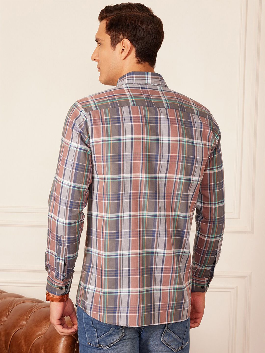 DENNISON Smart Tartan Checked Button-Down Collar Casual Shirt