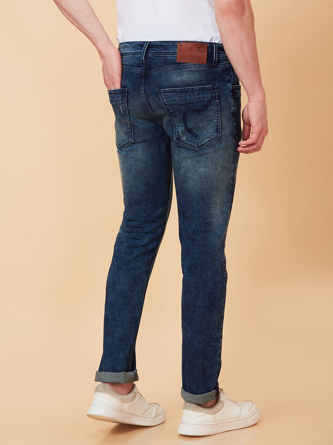 Being Human Men Slim Fit Low Distress Light Fade Jeans