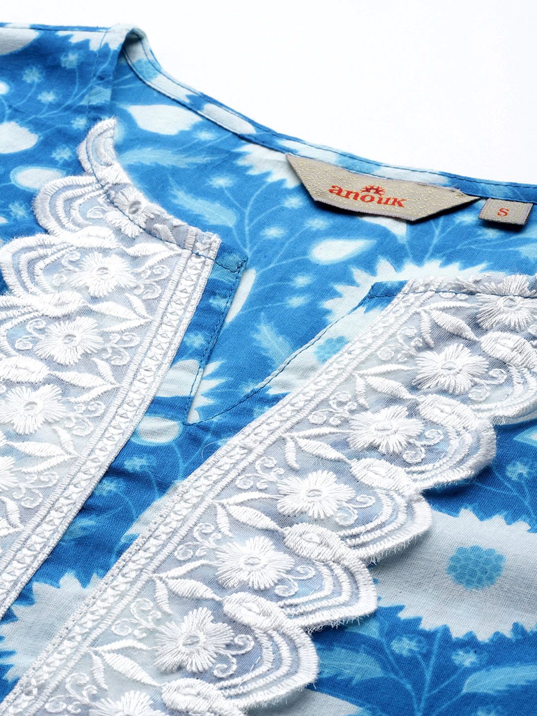 Anouk Floral Print Pleated Thread Work Kurta with Trousers & Dupatta