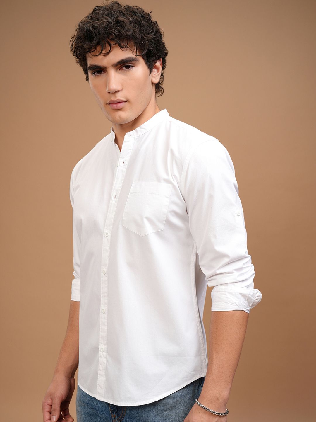HIGHLANDER Men White Slim Fit Casual Shirt