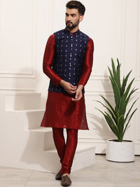 SOJANYA Kurta Lelaki Maroon & Navy Blue dengan Jaket Churidar Dan Nehru