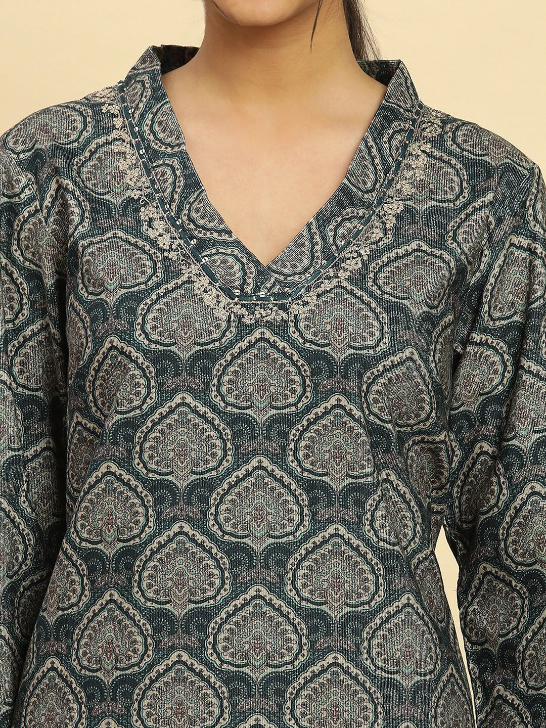 W Ethnic Motifs Printed V-Neck Kurta