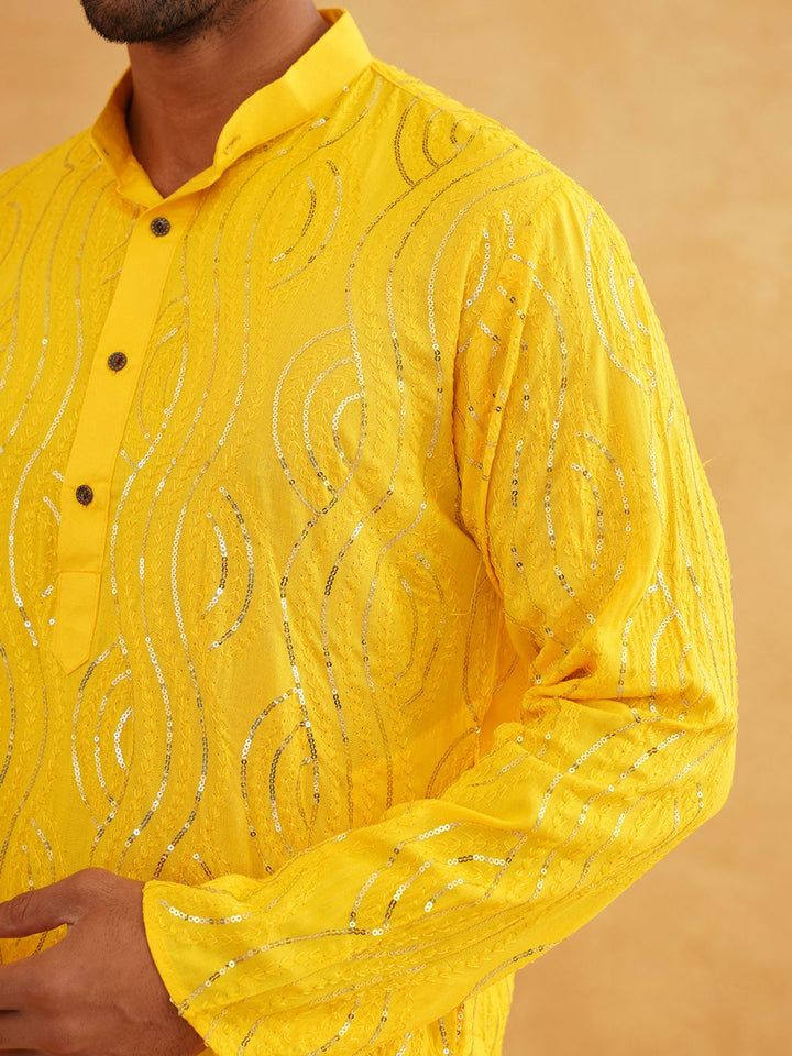 SOJANYA Ethnic Motifs Embroidered Sequined Pure Cotton Kurta with Churidar