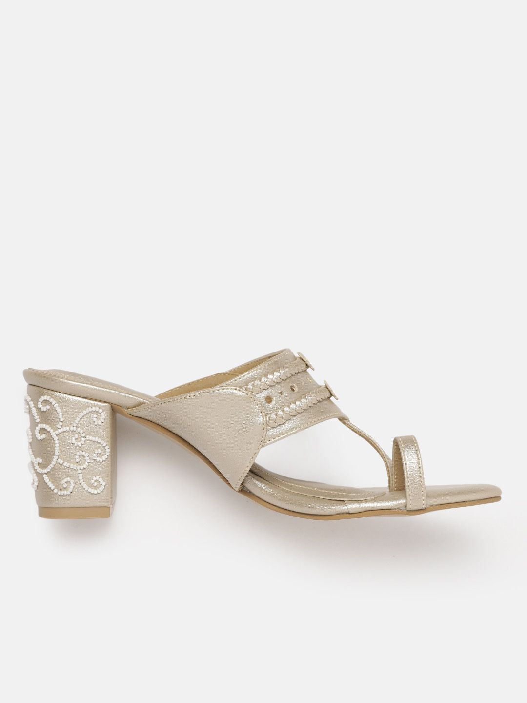 House of Pataudi Ethnic Embellished Block Heel Sandals