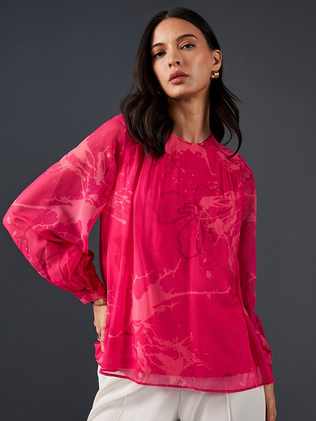 AND Floral Printed Gathered Detail Top