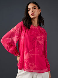 AND Floral Printed Gathered Detail Top