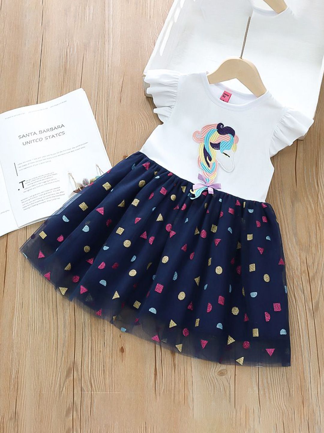 YK Girls Geometric Printed Cotton Fit & Flare Dress