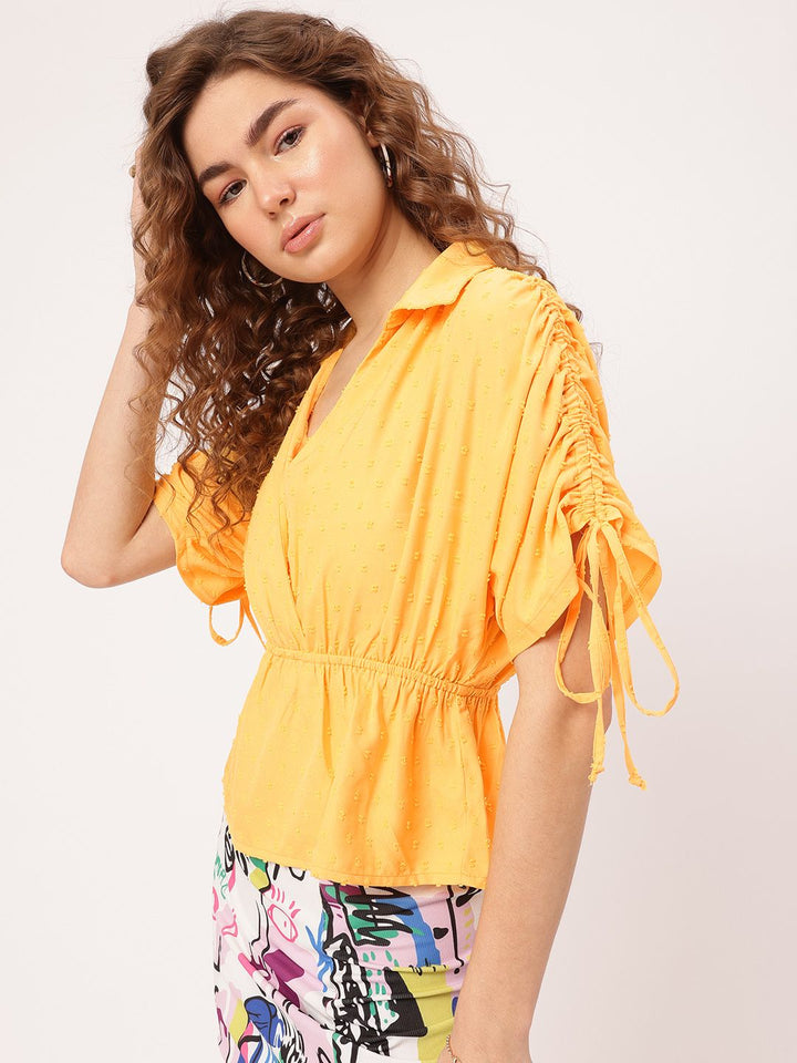 DressBerry Dobby Weave Cinched Waist Top