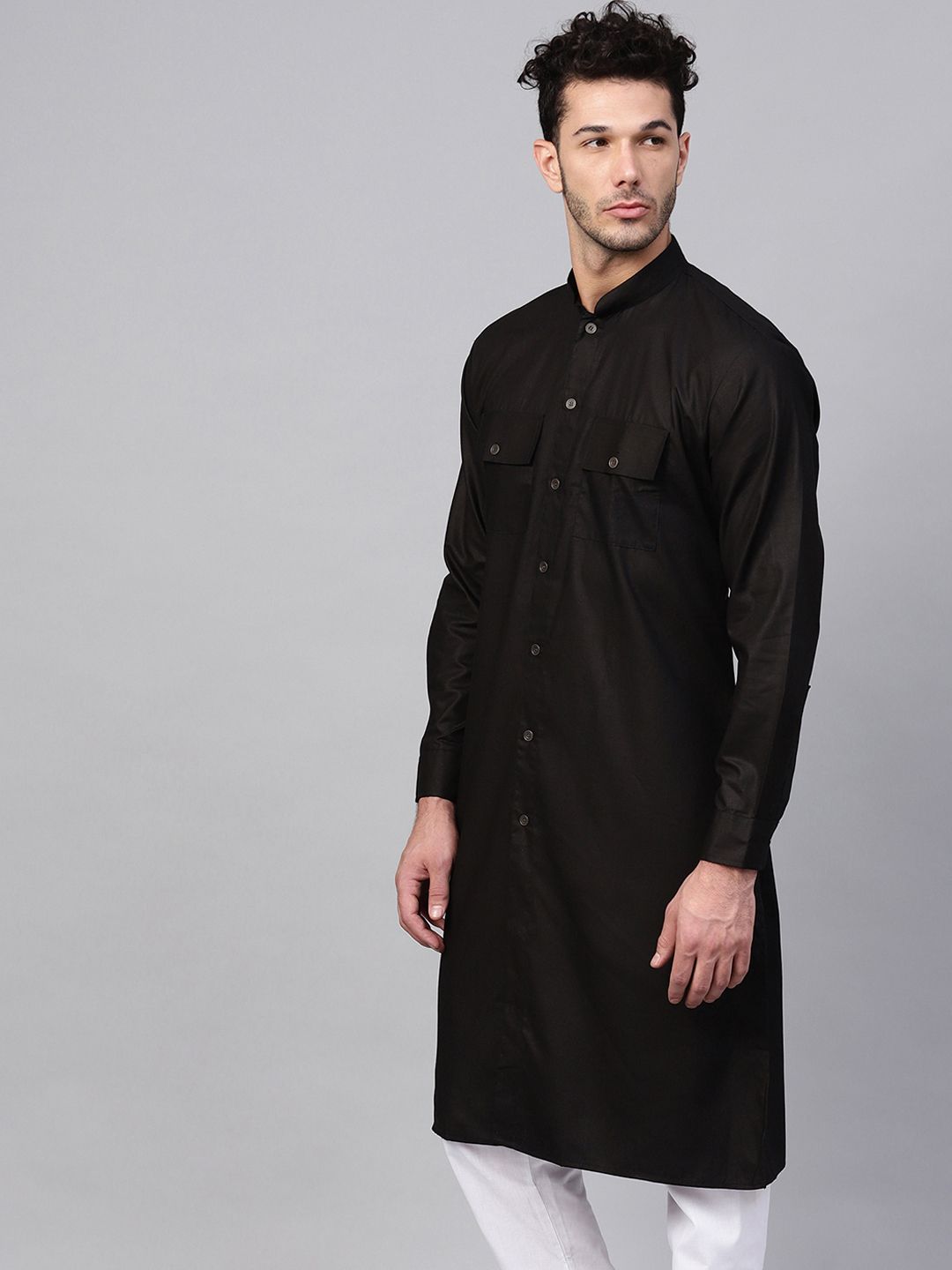 SOJANYA Lelaki Hitam Solid Kurta Lurus